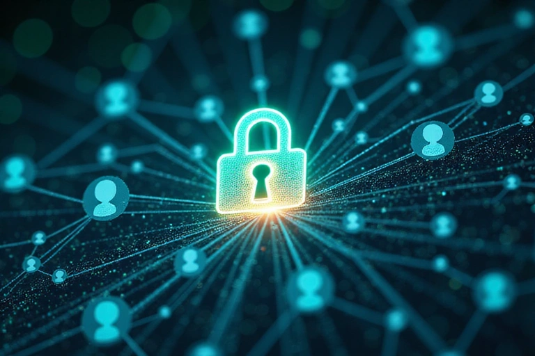 Digital privacy concept with padlock and user data